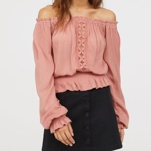 Blush off the shoulder Lace Tunic